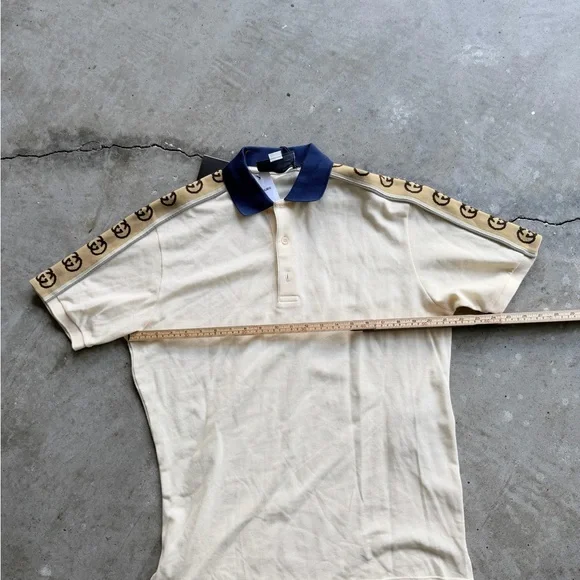 Gucci Cream Polo with Navy Collar and Monogram Shoulder Trim